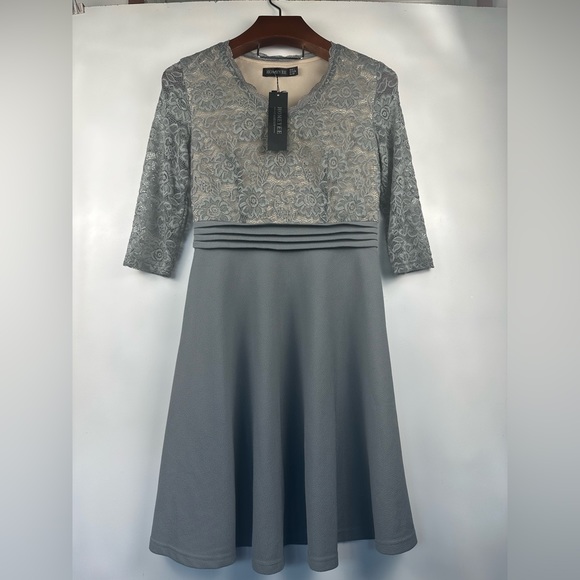 HOMEYEE Women's‎ Size 8 Chic V-Neck Lace Patchwork Flare Party Dress - Picture 3 of 10